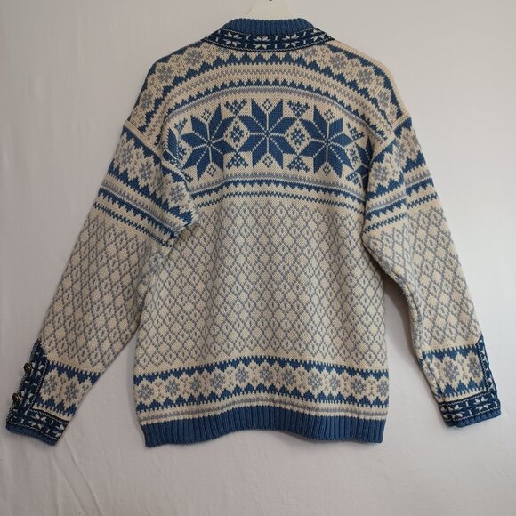 Voss Norwegian Wool Cardigan Sweater Blue White Size Small - Picture 7 of 10